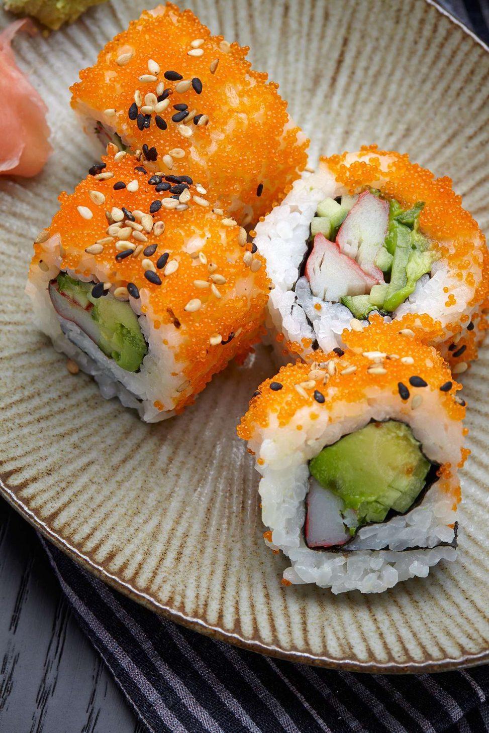 Sushi Rolls in Japanese Plate