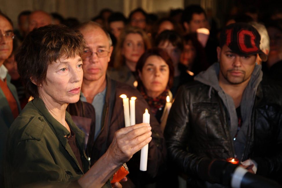 Jane Birkin at a Vigil for Aung San Suu Kyi in front of Paris City Hall