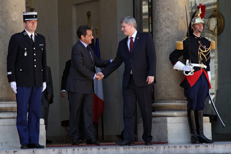 President Sarkozy meets Canadian Prime Minister Harper at the Elysee